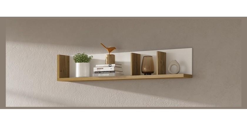 Étagère murale 150cm coloris chêne et blanc. Collection MENDOZA.