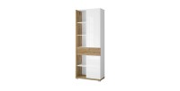 Vitrine haute design avec éclairage LED collection MENDOZA. Coloris chêne et blanc brillant.