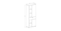 Vitrine haute design avec éclairage LED collection MENDOZA. Coloris chêne et blanc brillant.