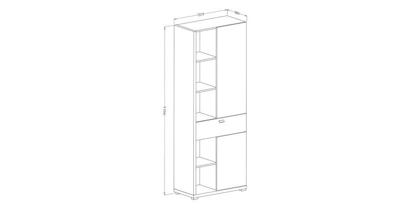 Vitrine haute design avec éclairage LED collection MENDOZA. Coloris chêne et blanc brillant.
