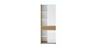Vitrine haute design avec éclairage LED collection MENDOZA. Coloris chêne et blanc brillant.