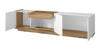 Meuble TV XL 220cm collection MENDOZA coloris chêne et blanc brillant.