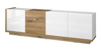 Meuble TV 200cm collection MENDOZA coloris chêne et blanc brillant.
