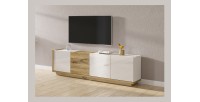 Meuble TV 200cm collection MENDOZA coloris chêne et blanc brillant.