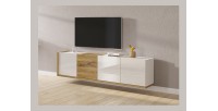 Meuble TV 200cm collection MENDOZA coloris chêne et blanc brillant.