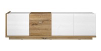 Meuble TV 200cm collection MENDOZA coloris chêne et blanc brillant.