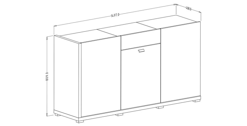 Buffet design 150cm pour salon couleur blanc et chêne collection MENDOZA.