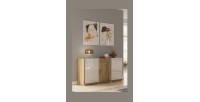 Buffet design 150cm pour salon couleur blanc et chêne collection MENDOZA.