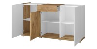 Buffet design 150cm pour salon couleur blanc et chêne collection MENDOZA.
