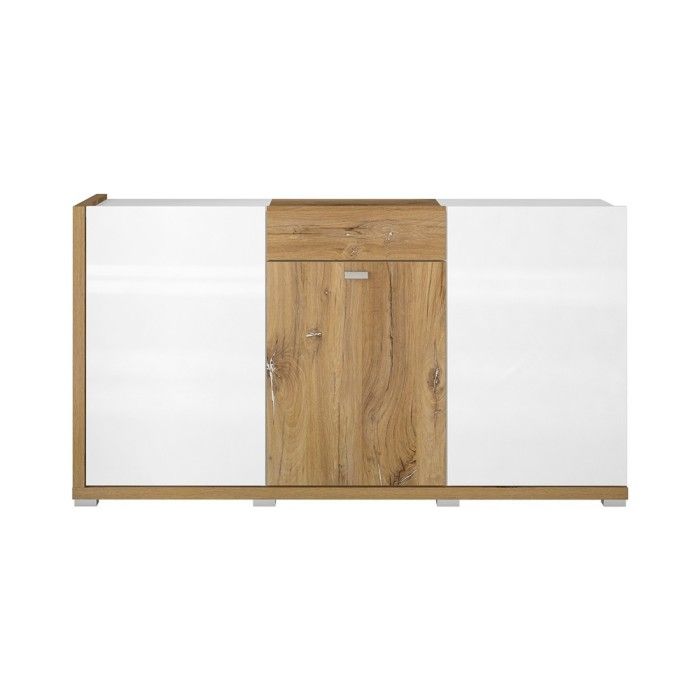 Buffet design 150cm pour salon couleur blanc et chêne collection MENDOZA.