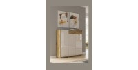 Bahut XL pour salon ou salle à manger couleur chêne et blanc brillant collection MENDOZA.