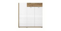 Bahut XL pour salon ou salle à manger couleur chêne et blanc brillant collection MENDOZA.