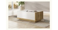 Table basse design avec une porte abattante collection MENDOZA. Couleur chêne et blanc.