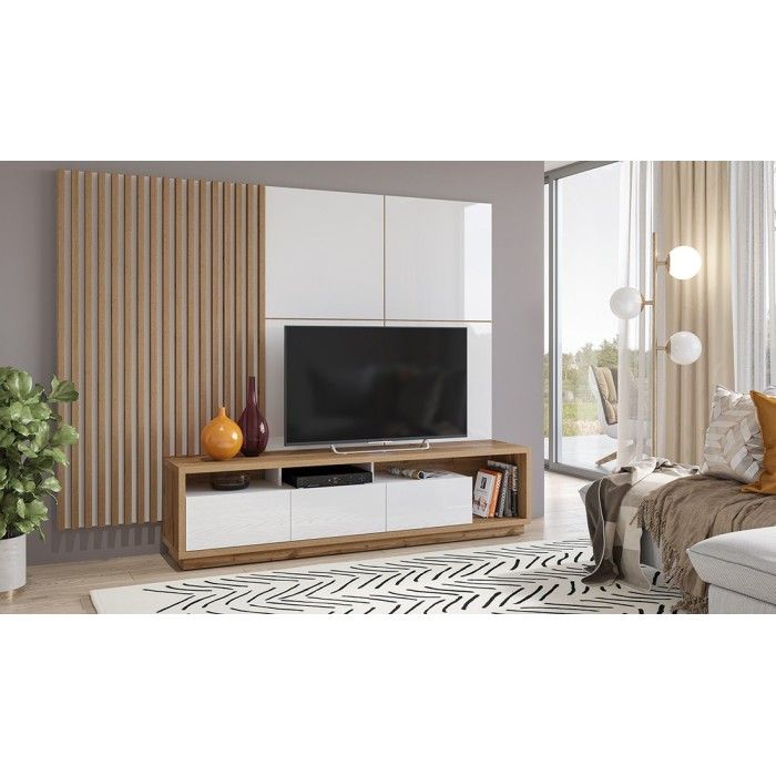 Lamelles murale XL aspect chêne sur support fond blanc collection CLARA