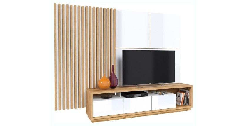 Lamelles murale XL aspect chêne sur support fond blanc collection CLARA