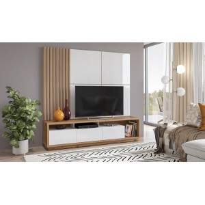 Panneaux muraux décoratifs blanc brillant sur support fond chêne. collection CLARA