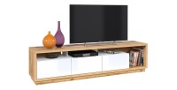 Meuble TV XL 200cm collection CLARA. Couleur chêne et blanc brillant.