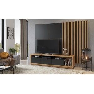 Lamelles murale XL aspect chêne sur support fond noir mat collection CLARA