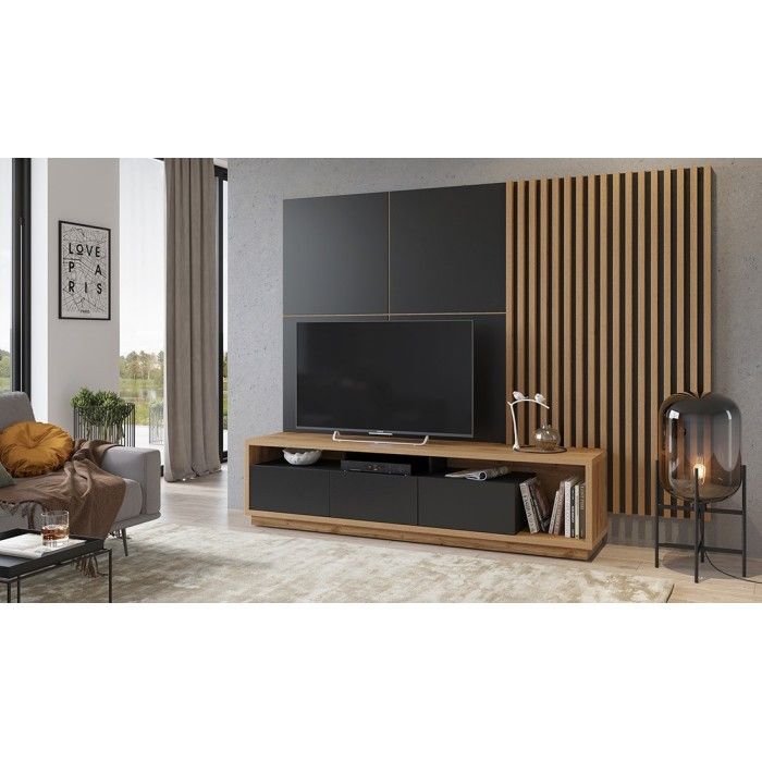 Panneaux muraux décoratifs noir mat sur support fond chêne. collection CLARA