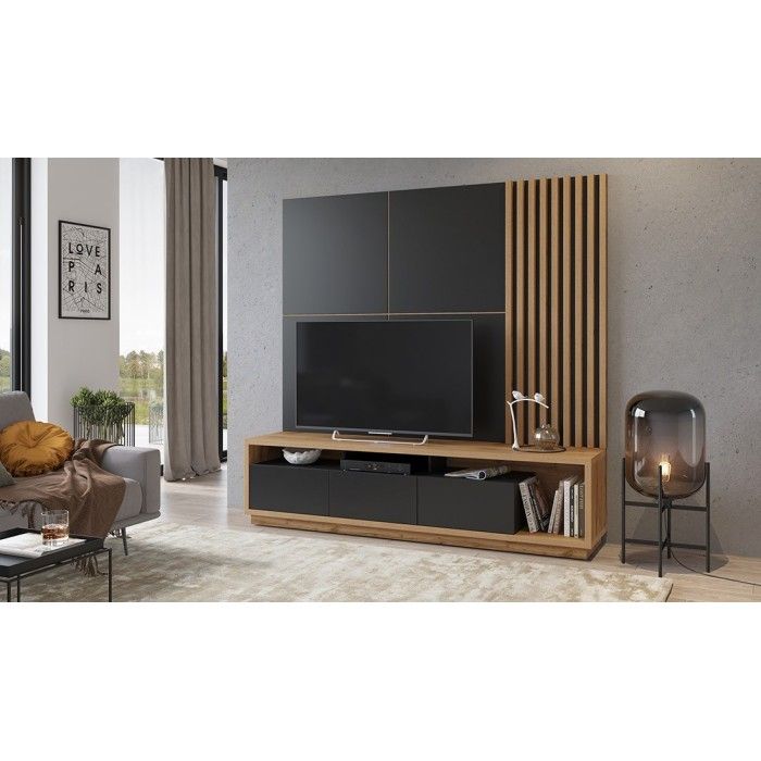 Lamelles murales verticales aspect chêne sur support fond noir mat collection CLARA