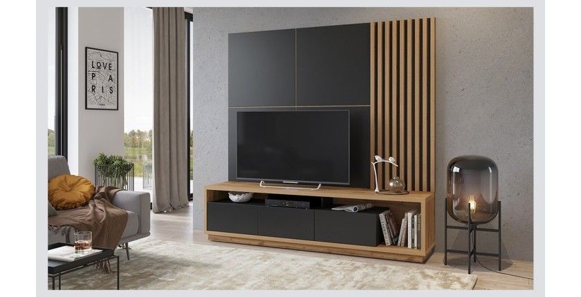 Lamelles murales verticales aspect chêne sur support fond noir mat collection CLARA