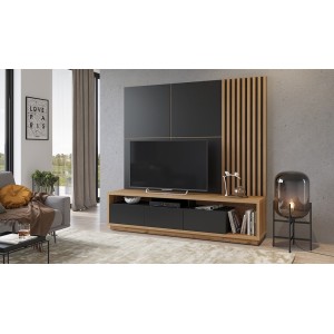 Lamelles murales verticales aspect chêne sur support fond noir mat collection CLARA