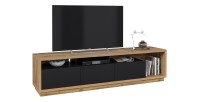 Meuble TV XL 200cm collection CLARA. Couleur chêne et noir mat.