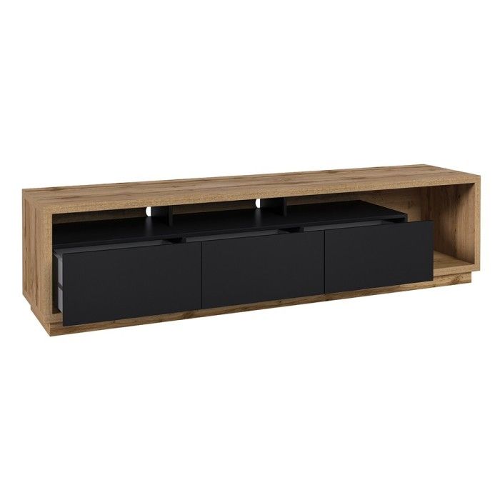Meuble TV XL 200cm collection CLARA. Couleur chêne et noir mat.
