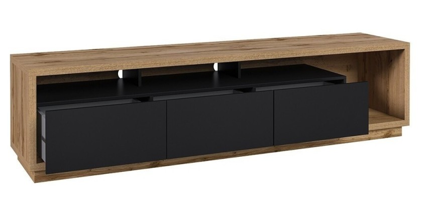 Meuble TV XL 200cm collection CLARA. Couleur chêne et noir mat.