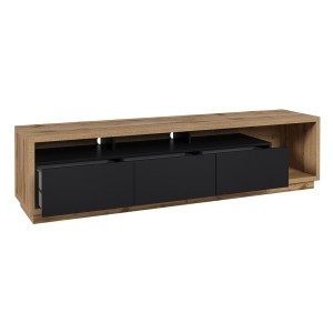 Meuble TV XL 200cm collection CLARA. Couleur chêne et noir mat.