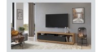 Meuble TV XL 200cm collection CLARA. Couleur chêne et noir mat.