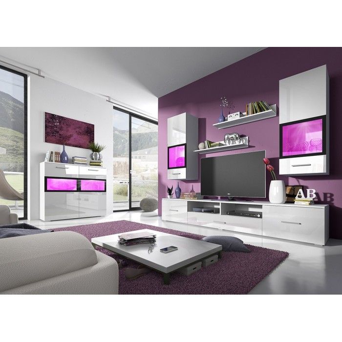 Composition de 5 meubles design pour salon couleur blanc et noir collection CONNOR