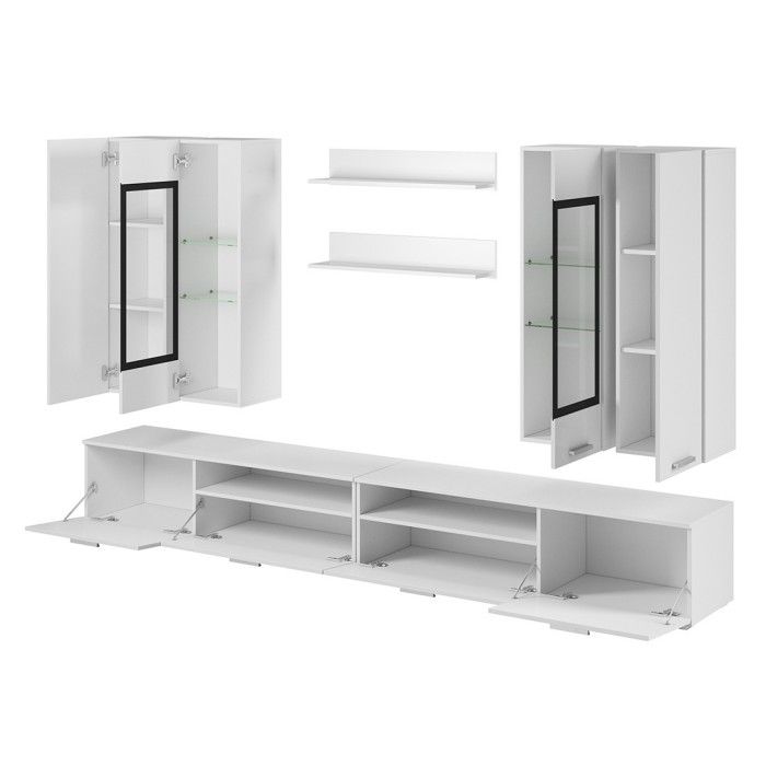 Composition XL de 8 meubles design pour salon couleur blanc et noir collection CONNOR