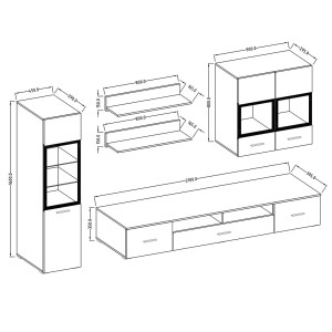 Composition de 6 meubles design pour salon couleur blanc et noir collection CONNOR