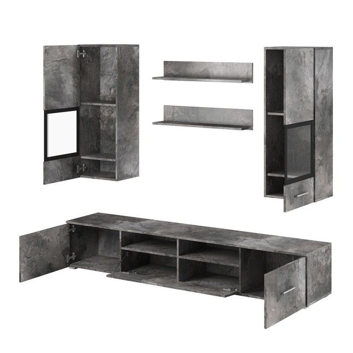 Composition de 5 meubles design pour salon effet ardoise collection CONNOR