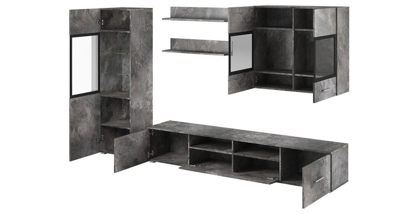Composition de 6 meubles design pour salon effet ardoise collection CONNOR