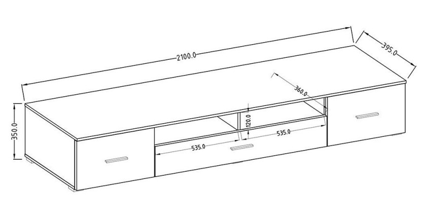 Meuble TV XL 210cm collection CONNOR. Effet ardoise