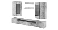 Composition XL de 8 meubles design pour salon coloris gris effet béton collection CONNOR