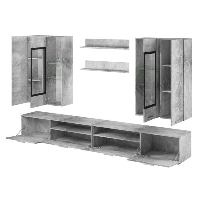 Composition XL de 8 meubles design pour salon coloris gris effet béton collection CONNOR
