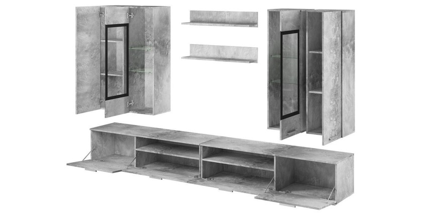 Composition XL de 8 meubles design pour salon coloris gris effet béton collection CONNOR