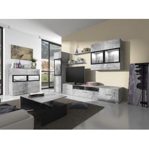 Composition de 6 meubles design pour salon coloris gris effet béton collection CONNOR