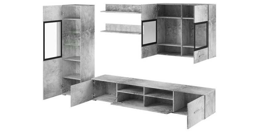 Composition de 6 meubles design pour salon coloris gris effet béton collection CONNOR