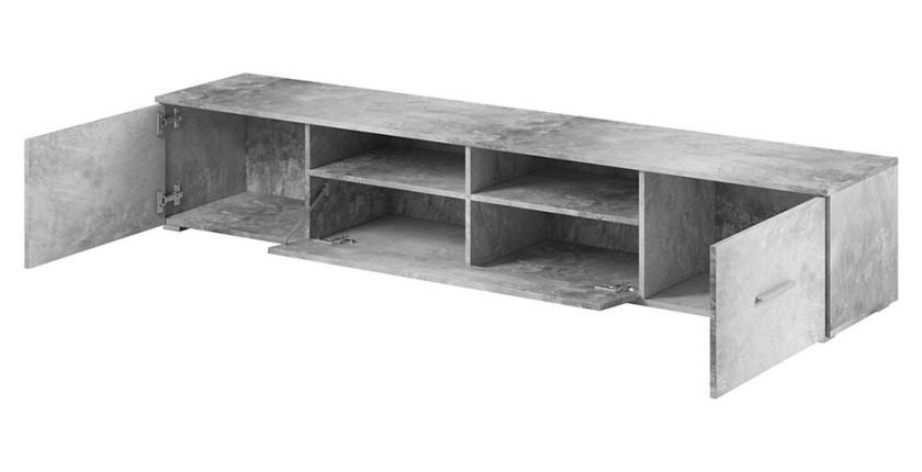 Meuble TV XL 210cm collection CONNOR. Coloris gris effet béton