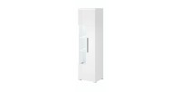 Vitrine haute design avec éclairage LED multicolore collection BOMBAY. Coloris blanc brillant. Ouverture droite