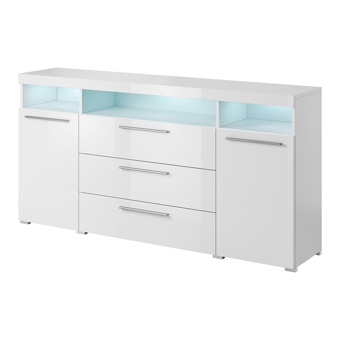 Buffet 180cm pour salon couleur blanc brillant avec éclairage LED multicolore intégré collection BOMBAY.