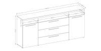 Buffet 180cm pour salon couleur blanc brillant avec éclairage LED multicolore intégré collection BOMBAY.