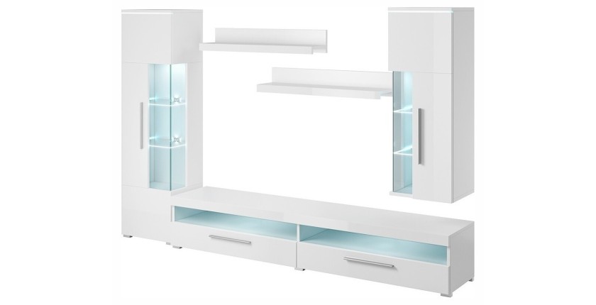 Composition de 5 meubles pour salon coloris blanc brillant collection BOMBAY