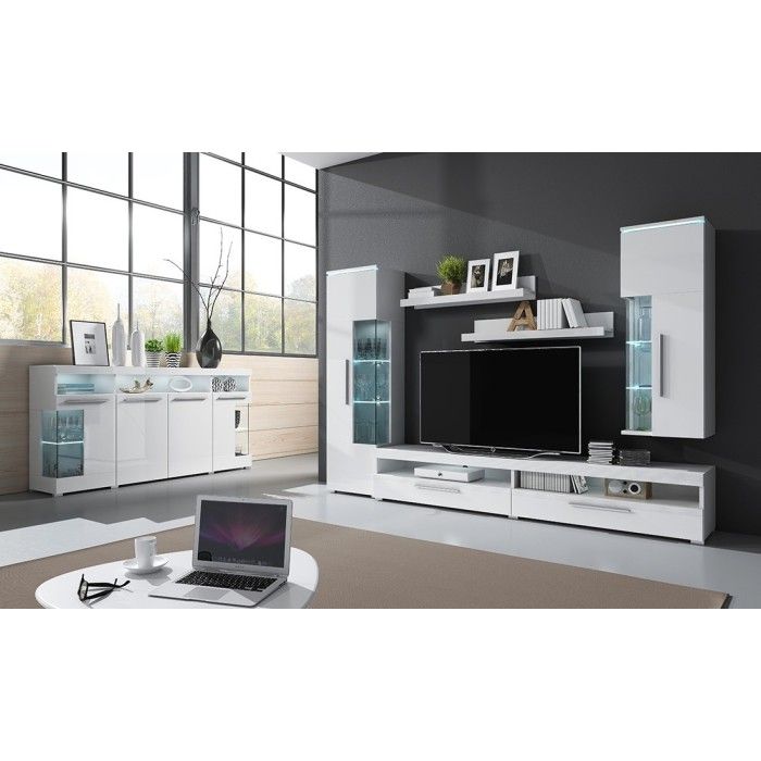 Composition de 5 meubles pour salon coloris blanc brillant collection BOMBAY