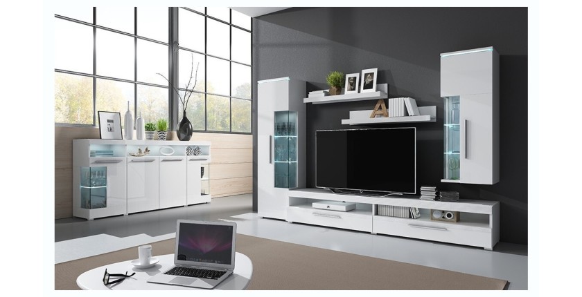 Composition de 5 meubles pour salon coloris blanc brillant collection BOMBAY