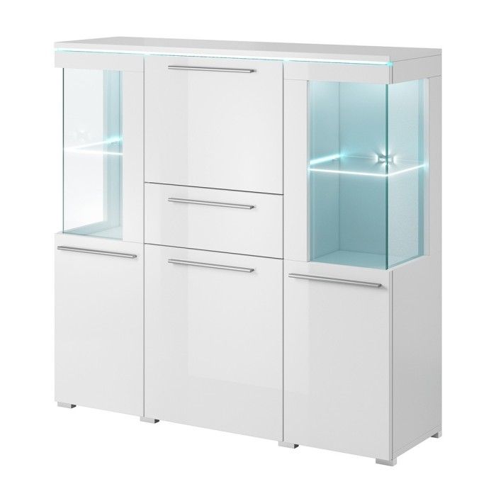 Ensemble de 6 meubles design pour salon coloris blanc brillant collection BOMBAY